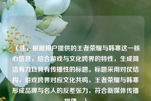 (注,根据用户提供的王者荣耀与韩寒这一核心信息,结合游戏与文化跨界的特性,生成简洁有力且具有传播性的标题。标题采用对仗结构,游戏跨界对应文化共鸣,王者荣耀与韩寒形成品牌与名人的反差张力,符合新媒体传播规律。)