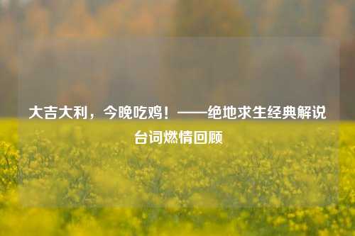 大吉大利，今晚吃鸡！——绝地求生经典解说台词燃情回顾