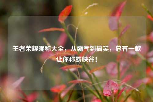 王者荣耀昵称大全,从霸气到搞笑,总有一款让你称霸峡谷!
