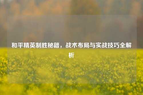 和平精英制胜秘籍，战术布局与实战技巧全解析