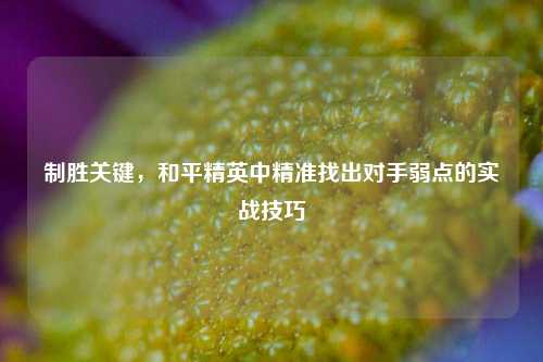 制胜关键,和平精英中精准找出对手弱点的实战技巧