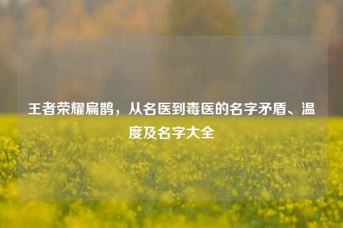 王者荣耀扁鹊,从名医到毒医的名字矛盾、温度及名字大全