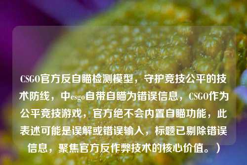 CSGO官方反自瞄检测模型，守护竞技公平的技术防线，中csgo自带自瞄为错误信息，CSGO作为公平竞技游戏，官方绝不会内置自瞄功能，此表述可能是误解或错误输入，标题已剔除错误信息，聚焦官方反作弊技术的核心价值。）