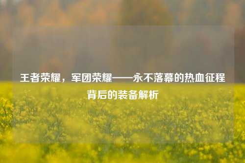 王者荣耀，军团荣耀——永不落幕的热血征程背后的装备解析
